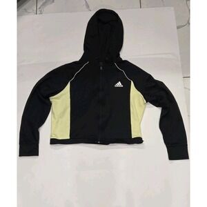 Adidas Women's Full Zip Hoodie Jacket Activewear 3 Stripe Black Yellow Medium